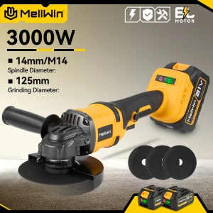 MELLWIN 125 MILLIMETRI Brushless Elettrico Smerigliatrice Angolare 3 Ingranaggi A Velocità Variabile M14 Cordless Lucidatrice Macchina Per 21V18V Batteria