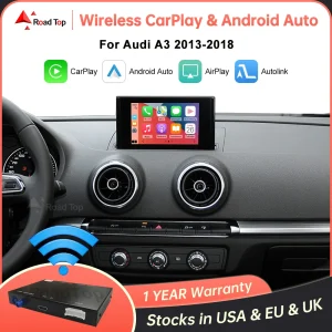 Decodificatore automatico Android CarPlay wireless da strada per Audi A3 2013-2018 con AirPlay Mirror Link Car Play Funzioni per fotocamera posteriore USB