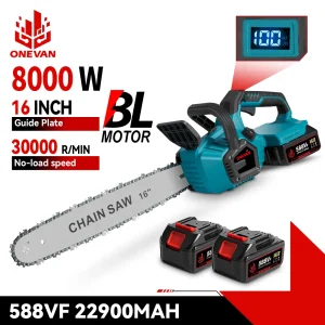 ONEVAN 16 Pollici Brushless Motosega Elettrica LED Auto Oliatura Cordless Lavorazione Del Legno Taglierina Attrezzo Da Giardino Per Makita 18V Batteria Spille