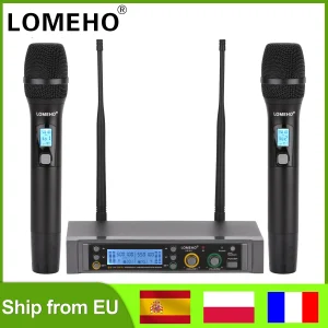 Lomeho 2 canali sistema di microfoni senza fili professionale palmare regolabile UHF frequenza Karaoke Mic dinamico palco Chiesa Show 500 + MHz Mute pulsante prestazioni LO-U11