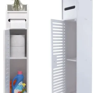 Armadietto portaoggetti per bagno Armadietto da pavimento a 3 livelli Organizzatore con porta Portarotolo per WC sospeso Armadietto portaoggetti per WC stretto