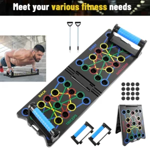 Set di tavole pushup portatili 3 in 1 con fasce da 20 kg, strumento fitness pieghevole per l’allenamento del torace/bracci