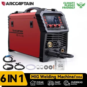 ARCCAPTAIN 6 in 1 Saldatrice semiautomatica 200A FLUX sinergico Filo animato MIG MAG MMA Ascensore TIG Spool Gun Saldatura a punti 2T 4T
