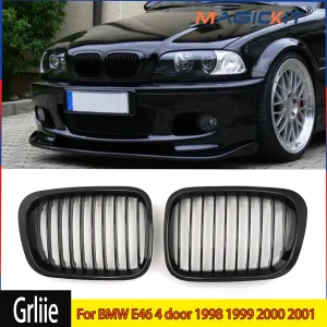 2 × Griglia anteriore per rene Griglia da corsa adatta per BMW Serie 3 E46 4 porte 1998 1999 2000 2001 Accessori auto in plastica ABS alta