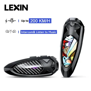 Lexin GTX Interfono Bluetooth per casco da motociclista Supporto per auricolare Citofono e ascolta musica a un periodo 10 ciclisti 2000m