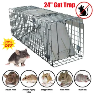 VickyHome 24″ Trappola per gatti Grande gabbia per trappole per animali per gatti randagi Salvataggio umano, Trappola per animali pieghevole per interni ed esterni