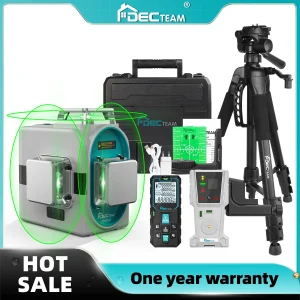 Decteam 12 linee livello Laser 3D raggio verde Kit di strumenti di livello Laser a linea trasversale autolevante con adattatore, treppiede, ricevitore e telemetro