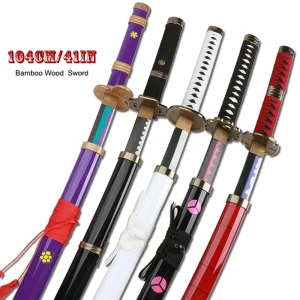 Set di 3 spade Roronoa Zoro da 104 cm, katana giapponese fatta a mano per cosplay anime, spada Shusui Enma Kitetsu, con porta spada e cintura inclusi.