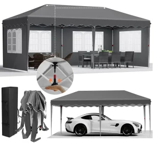 Gazebo pieghevole One Push 3×6 Pop Up Pavilion impermeabile, Padiglione da giardino con 4 pannelli laterali, Tenda per feste all’aperto per eventi Matrimoni