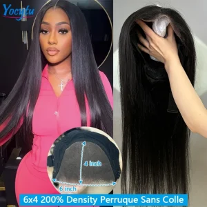 Parrucca YOCYTU 6X4 senza colla, pronta all’uso, in capelli umani, 26-28 pollici, liscia, 12A, consegna in 3 giorni