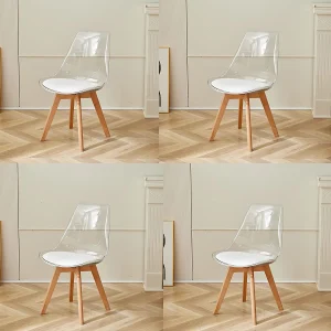 Set di 4/6 sedie da pranzo trasparenti con gambe in legno, moderne e confortevoli, in PU, per cucina, camera da letto, soggiorno, mobili per la casa