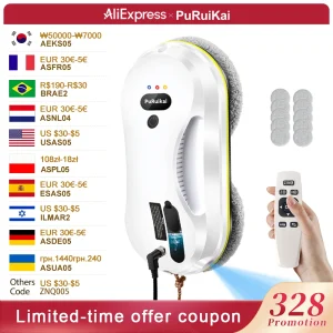 Robot aspirapolvere automatico per la pulizia delle finestre domestiche con spruzzo d’acqua, telecomando, tergivetro elettrico per vetri domestici