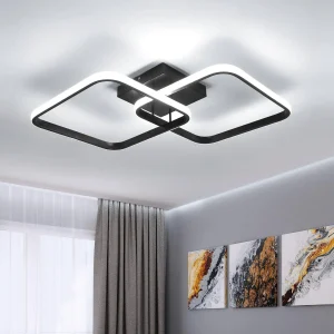 Plafoniera a LED Design per soggiorno, Lampada da soffitto quadrata in acrilico 42W 4700LM, Plafoniera moderna in alluminio nero