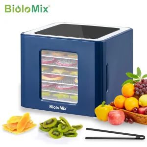 BioloMix Disidratatore alimentare a 6 vassoi con controllo touch LED, temperatura e tempo digitali, essiccatore per frutta, verdura, carne, manzo a scatti