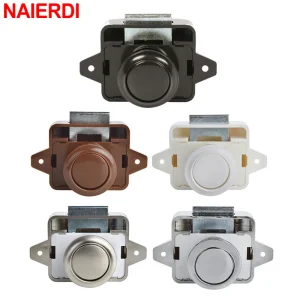 NAIERDI 10PCS Nero Camper Auto Push Lock 26mm Chrome RV Caravan Cassetto Serratura Cabinet Cassetto Pulsante di Chiusura Serrature per Barca Motore