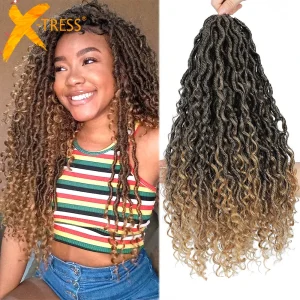 Trecce sintetiche all’uncinetto disordinate dea Locs estensione dei capelli Ombre Brown River Faux Locs intrecciare i capelli per le donne nere X-TRESS