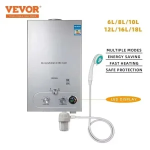 VEVOR 6L 8L 10L 12L 16L 18L GPL Scaldabagno portatile in stand Gas propano GPL Scaldabagno senza serbatoio a parete Display digitale