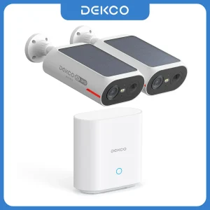 Sistema di Telecamere Solari Dekco 3MP, Kit 2 Telecamere Wireless per Esterni, Batteria 5000mAh, Telecamera WiFi con Rilevamento AI, Kit Telecamere CCTV