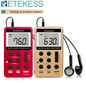 Retekess V112 Radio Mini ricevitore Radio tascabile Radio portatili AM FM ricaricabile Sleep Time auricolare per Walkman Go escursionismo