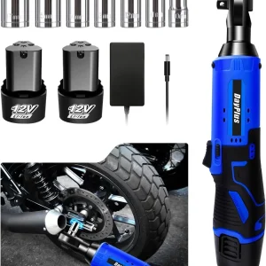 DayPlus Set di chiavi a cricchetto elettriche portatili portatili da 12 V Batteria a batteria da 3/8 pollici, coppia elevata + 2 batterie da 1500 mAh