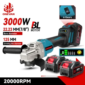 ONEVAN 125 MILLIMETRI Brushless Elettrico Smerigliatrice Angolare 3000 W 6 Ingranaggi Lucidatura Taglierina di Metallo Legno Strumento di Potere Per Makita 18 V Batteria Spille