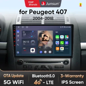 Junsun AI Wireless CarPlay per Apple Android Auto Car Radio per Peugeot 407 cc SW 407CC 2004 2005-2011 Navi BT DSP RDS GPS FM