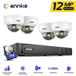 ANNKE H1200 12MP Sistema di telecamere di sorveglianza esterna a doppia luce Rilevamento di persone/veicoli Telecamera PoE Kit di sicurezza video CCTV