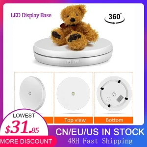 Base per display a LED da 25 cm 20 kg Giradischi motorizzato rotante elettrico da 360 gradi Espositore per luce a LED con illuminazione a LED