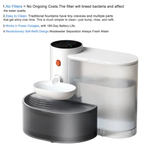 Fontana automatica per gatti, ricarica automatica e versamento, distributore d’acqua per animali domestici, fontana silenziosa senza fili per animali domestici, Grande capacità