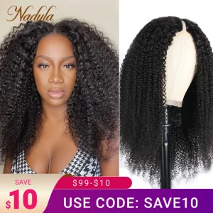 Nadula Hair Kinky Culry V Part parrucca capelli umani senza colla parrucca a forma di V capelli brasiliani U Part parrucca per le donne senza grumi