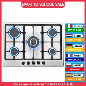 Piano cottura a gas propano NG/GLP incorporato in acciaio inossidabile a 5 fuochi Topstrong YYEUGCT-S05