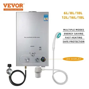 VEVOR 6L/8L/10L/12L/16L/18L gas propano GPL serbatoio meno scaldabagno kit doccia caldaia su richiesta, può essere utilizzato all’aperto