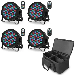 Datewink 4PCS Luci Par piatte con borsa 36LED RGB Effetto di illuminazione scenica DMX512 per DJ Disco Karaoke Festa di nozze Club Natale
