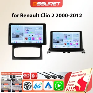 Android Autoradio Lettore GPS per Renault Clio 2 2000-2012 Carplay Autoradio Android Auto GPS 9 pollici Schermo Intelligente Multimediale di Snapdragon 6115