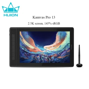 Tavoletta grafica HUION Kamvas Pro 13 schermo 2.5K Display da 13.3 pollici Monitor per Tablet con penna da disegno 145% sRGB con supporto regolabile,Stilo senza batteria, Dispositivo Android ChromeOS