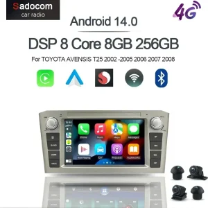 DSP CarPlay 7 ”Android 14.0 Lettore per auto 8GB 128G multimediale autoradio GPS WiFi per TOYOTA AVENSIS T25 2002 -2005 2006 2007 2008