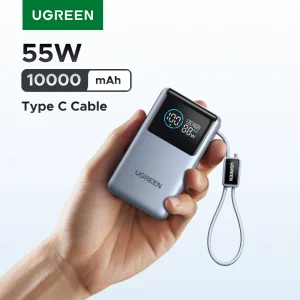 UGREEN Power Bank 55W 10000mAh con Cavo Type C, Ricarica Rapida Portatile per Redmi Note Xiaomi Mi 14 13 12, Batteria Esterna