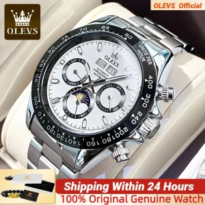 OLEVS orologi automatici orologio da polso con data di fase del mese luminoso in acciaio inossidabile impermeabile per uomo orologio da polso di marca di lusso meccanico