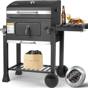 5 ~ 10 persone BBQ Camping Fornello per barbecue a carbone 2 ruote Configurazione lussuosa Giardino familiare Griglia per barbecue domestico all’aperto