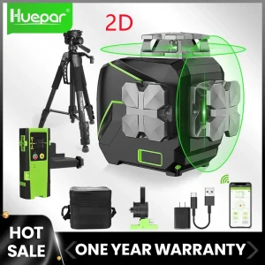 Huepar 2D 8 linee Osram livello Laser raggio verde autolivellante orizzontale verticale 360 ° linea trasversale con treppiede ricevitore Laser