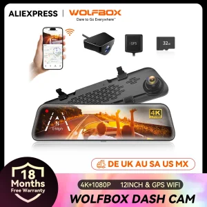 WOLFBOX G840S 12 “IPS Dash Camera 4K retrovisore Dash Cam videoregistratore GPS visione notturna HD Dual Camera Car Dvr Monitor di parcheggio