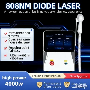 Macchina Professionale per Epilazione Laser Ice Platinum 4000W, 3 Lunghezze d’Onda 808Nm 755Nm 1064Nm, Dispositivo di Bellezza a Diodi Indolore