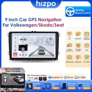 Hizpo 2din Carplay Android 14 UIS7862 Autoradio Lettore Multimediale per Volkswagen Golf Polo Tiguan Passat B7 B6 SEAT Leon DSP RDS