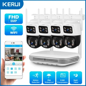 KERUI 6MP Full HD 8CH Wireless NVR Sicurezza WIFI IP Kit sistema di telecamere a doppio obiettivo Sorveglianza esterna CCTV Audio Video Recorder