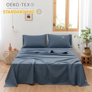 Semplice e Opulence 3/4 pezzi Set di biancheria da letto misto cotone lino belga tinta unita lenzuola con angoli