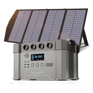 Alimentatore per accumulo di energia Mobile 2400W allpower Powerstation con pannello solare 18V, presa ca 4x2400W, spina RV 30A, funzione UPS