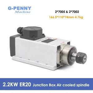 G-Penny CNC 2.2kw ER20 tipo quadrato raffreddato ad aria motore mandrino cuscinetti a sfera in ceramica 0.01mm precisione 24000 giri/min con flangia di montaggio
