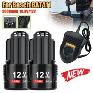 Batteria ricaricabile agli ioni di litio da 3000 mAh 10,8 V/12 V per BOSCH BAT411 BAT412A BAT413A D-70745GOP 2607336013 2607336014   PS20-2 PS40-2