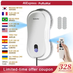 Robot Lavavetri Automatico PuRuiKai con Doppio Spray, Aspirazione 5600Pa, Telecomando e Rilevamento Bordi per Casa