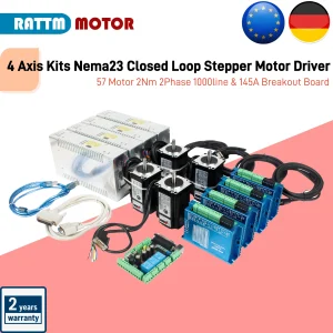 【Disponibilità UE】Kit a 4 assi Nema23 Motore passo-passo ad anello chiuso Encoder Hybird 57 Motore 2Nm 2 fasi 1000line MACH3 Scheda porta LPT